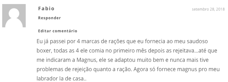 opinião do leitor com relação à ração Magnus