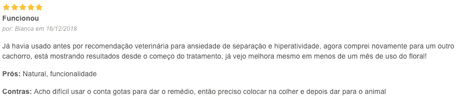 opinião de cliente sobre bio florais para pets